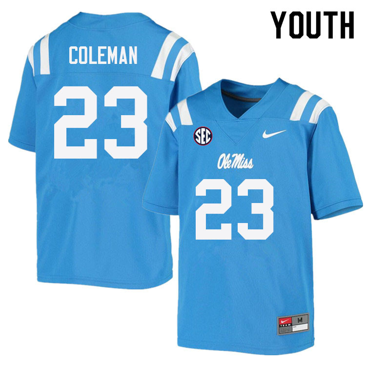 Khari Coleman Ole Miss Rebels NCAA Youth Powder Blue #23 Stitched Limited College Football Jersey LTL1058AY